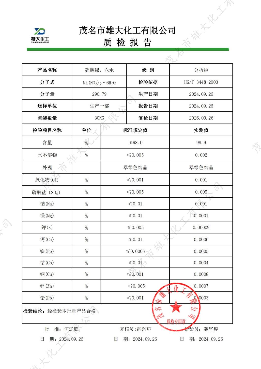 AR硝酸镍，六水质检报告（雄大）_00.jpg